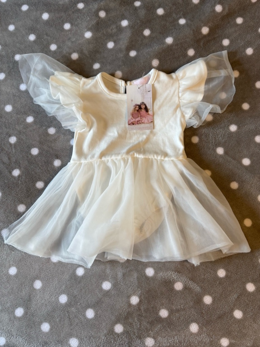 NWT Olivia Rose Ivory Tulle Flutter Sleeve Baby Dress